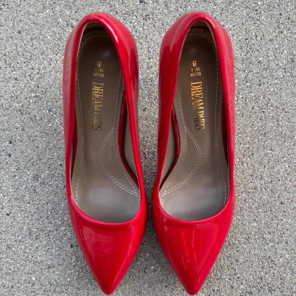 Dream Pairs Red Patent Pointed-Toe Heels